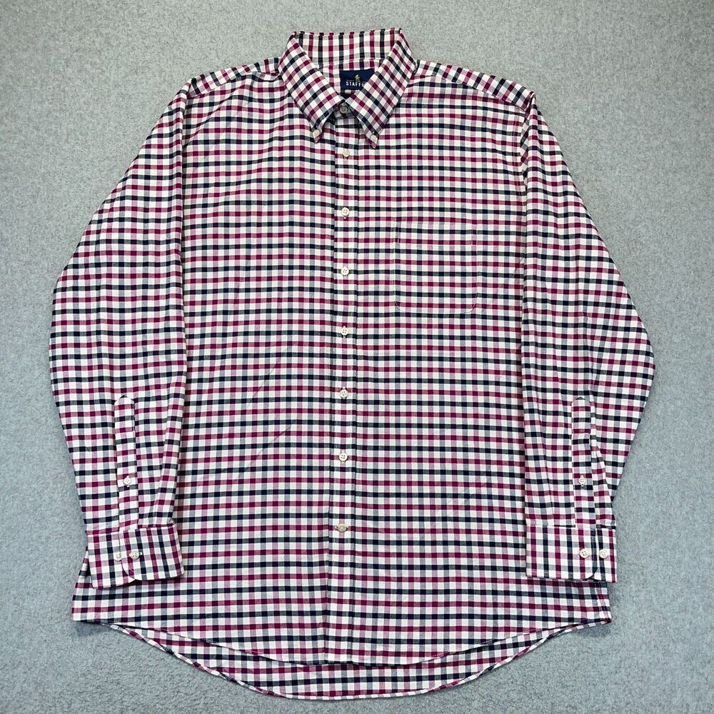 Stafford Button-Up Shirt Men’s 18 36–37 Red Purple Stripe Wrinkle Free